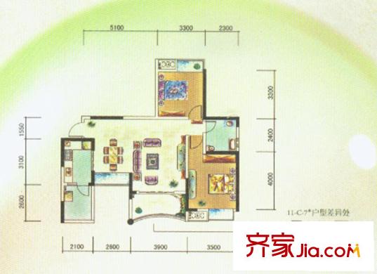 保利心語花園戶型圖C-7 2室2廳1衛(wèi)1廚