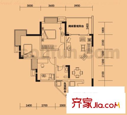 光宇陽(yáng)光地中海戶(hù)型圖D戶(hù)型-2-4-5-7幢 3室2廳1衛(wèi)1廚