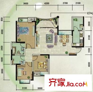 保利心語花園 3室 戶型圖