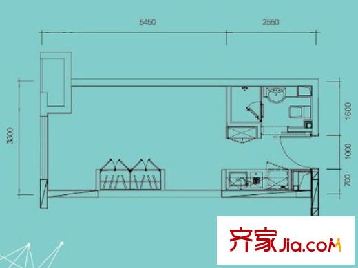 東原D8公館一期3號樓標準層A1戶型 1室1廳1衛(wèi)1廚