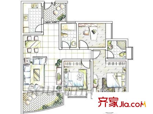 百年世家戶型圖戶型圖 3室2廳2衛(wèi)1廚