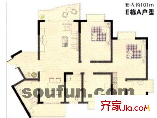 百年世家戶型圖2室2廳2衛(wèi)1廚