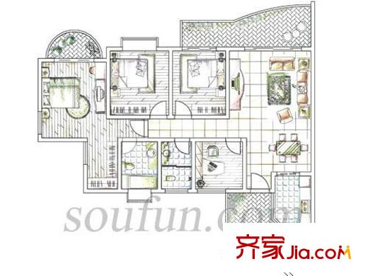 百年世家戶型圖4室2廳2衛(wèi)1廚