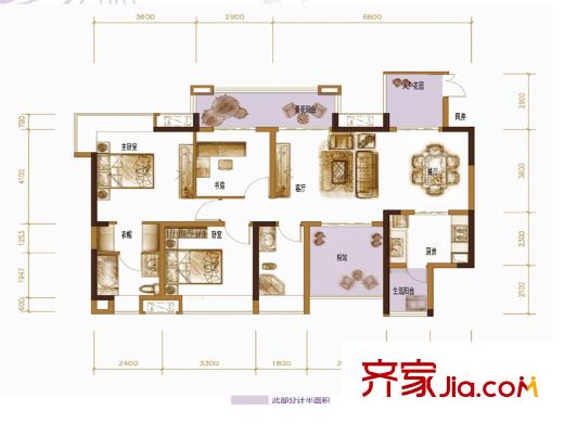 復(fù)地新城就戶型圖7期77、78號樓標(biāo)準(zhǔn)層C3戶型 2室2廳2衛(wèi)1廚