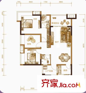 復(fù)地新城就戶型圖6期72/71號樓B1戶型(標準層) 3室2廳2衛(wèi)1廚