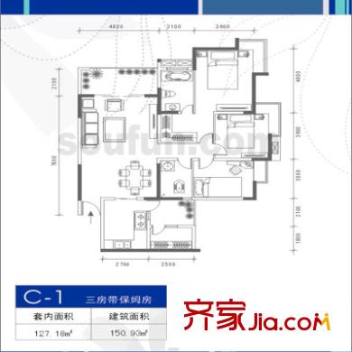 天鄰風(fēng)景戶型圖C-1戶型 4室2廳2衛(wèi)1廚