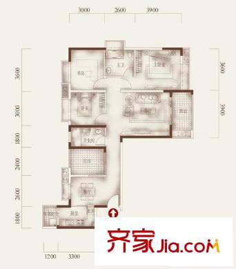 半山華府戶型圖一期4-6號樓標準層B戶型 3室2廳2衛(wèi)1廚