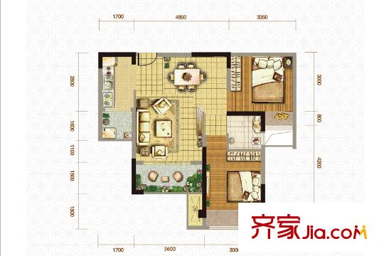 北大資源燕南二期8/9號(hào)樓標(biāo)準(zhǔn)層2、3、8號(hào)房戶型 2室2廳1衛(wèi)1廚