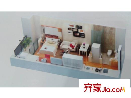 翡翠明珠三期公寓1/2號(hào)樓標(biāo)準(zhǔn)層36.03平戶型模型 1室1廳1衛(wèi)1廚