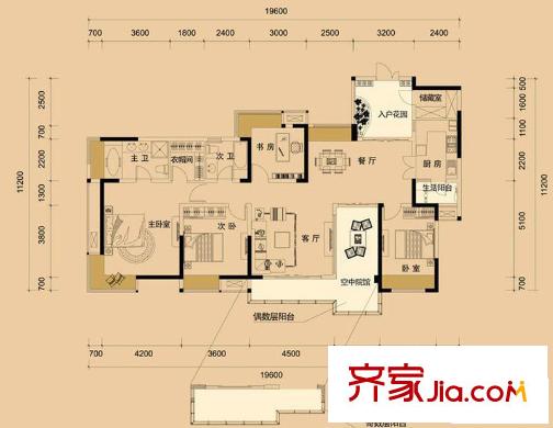 協(xié)信天驕城戶型圖三期6、8、9樓標(biāo)準(zhǔn)層3號(hào)房 3室2廳2衛(wèi)1廚