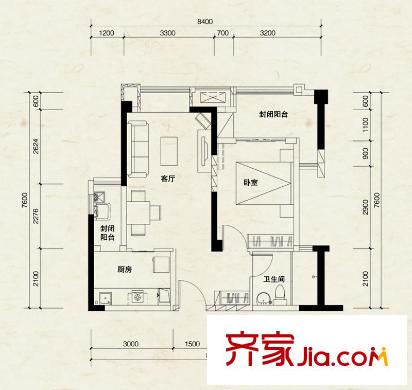 半山公館戶型圖戶型圖 1室1廳1衛(wèi)1廚