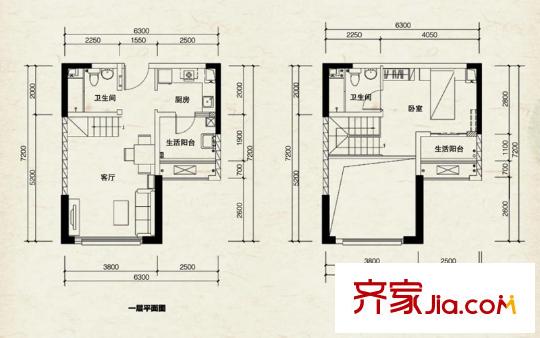 半山公館戶型圖戶型圖 1室1廳2衛(wèi)1廚