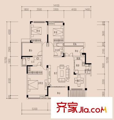 半山公館戶型圖戶型圖 3室2廳2衛(wèi)1廚