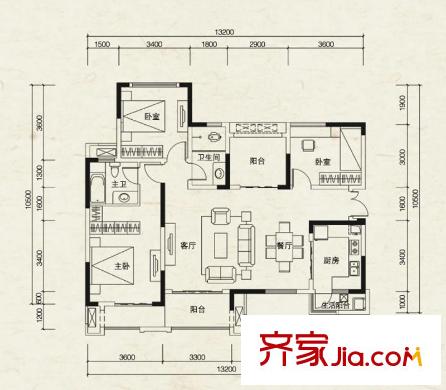 半山公館戶型圖戶型圖 3室2廳2衛(wèi)1廚