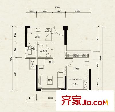 半山公館戶型圖戶型圖 1室1廳1衛(wèi)1廚