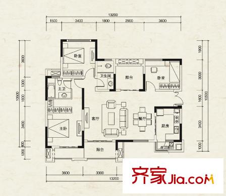 半山公館戶型圖戶型圖 3室2廳2衛(wèi)1廚