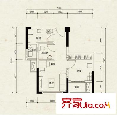 半山公館戶型圖戶型圖 1室2廳1衛(wèi)1廚