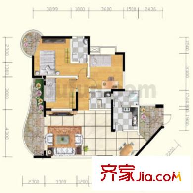 青河世家戶型圖2、8號樓2、5號房 3室2廳2衛(wèi)1廚