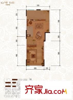 金科世界城戶型圖一期墅院洋房G戶型負(fù)1層 3室2廳2衛(wèi)1廚