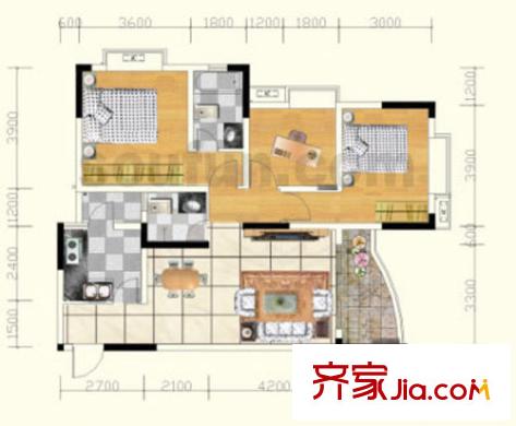 青河世家戶型圖9號樓7號房 3室2廳2衛(wèi)1廚