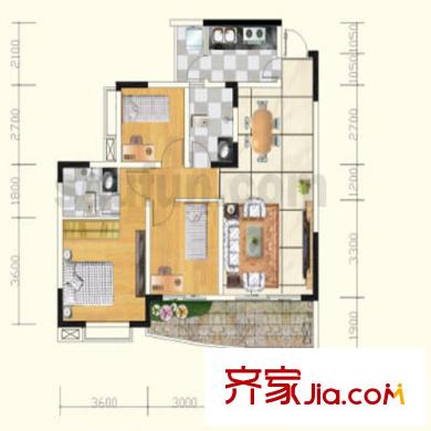 青河世家戶型圖10、11號樓1、6號房 3室2廳2衛(wèi)1廚