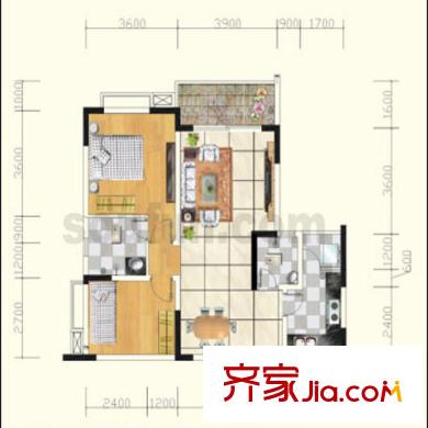 青河世家戶型圖10、11號樓3、4號房 2室2廳2衛(wèi)1廚