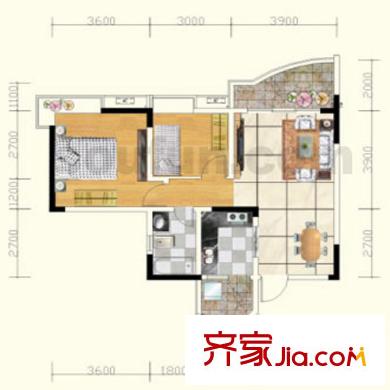 青河世家戶型圖9號(hào)樓2號(hào)房 2室2廳1衛(wèi)1廚
