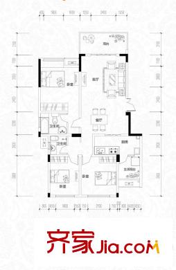 金科世界城戶型圖一期第B2/B9/B10棟洋房標(biāo)準(zhǔn)層A8戶型 3室2廳2衛(wèi)1廚