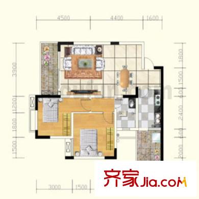 青河世家戶型圖10、11號樓5號房 2室2廳1衛(wèi)1廚