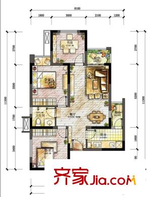 望京有人醉戶型圖一期1/2號(hào)樓標(biāo)準(zhǔn)層A3戶型  3室1廳1衛(wèi)1廚