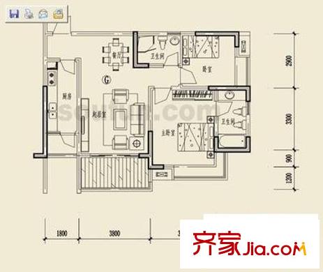 巨成龍灣戶型圖戶型圖 2室2廳2衛(wèi)1廚