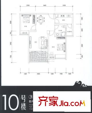 巨成龍灣戶型圖10號(hào)樓3、8號(hào)房 2室2廳1衛(wèi)1廚