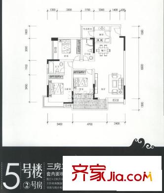巨成龍灣戶型圖5號(hào)樓2號(hào)房 3室2廳2衛(wèi)1廚