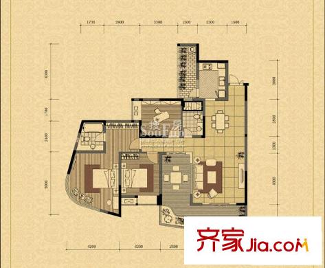 中渝山頂?shù)酪继?hào)戶型圖2棟1號(hào)、2號(hào) 3室2廳2衛(wèi)1廚