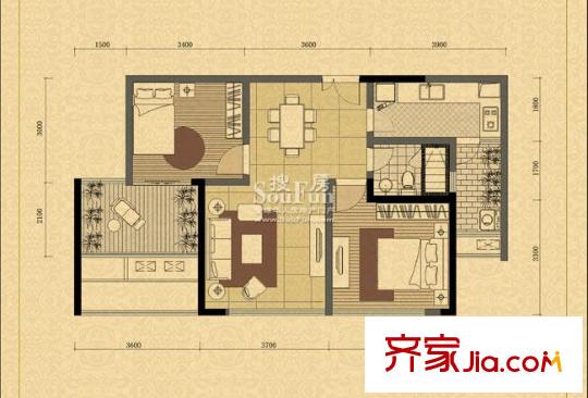 中渝山頂?shù)酪继?hào)戶型圖4棟1號(hào)、2號(hào) 2室2廳1衛(wèi)1廚
