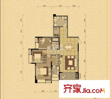 中渝山頂?shù)酪继?hào)戶型圖1棟2號(hào)、3棟1號(hào) 3室2廳2衛(wèi)1廚