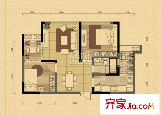 中渝山頂?shù)酪继枒粜蛨D4棟4號、5號 2室2廳1衛(wèi)1廚