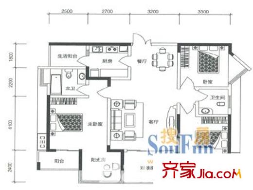 奧林匹克花園四期 3室 戶型圖
