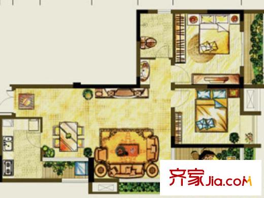 華宇林泉雅舍二期戶型圖戶型圖6 2室2廳1衛(wèi)1廚
