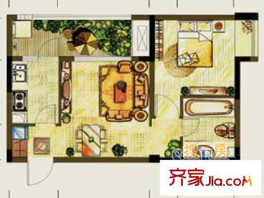 華宇林泉雅舍二期戶型圖戶型圖9 1室2廳1衛(wèi)1廚