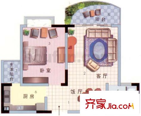東方港灣戶型圖B5和B6戶型 1室2廳1衛(wèi)1廚