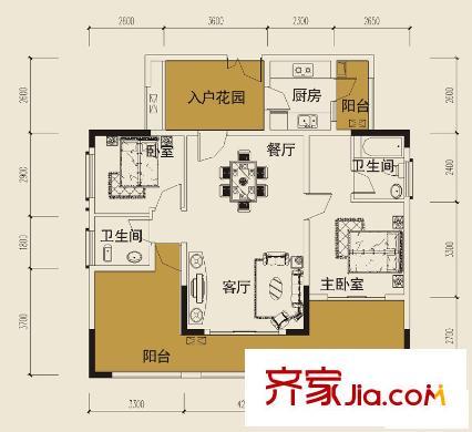 大川壹江城戶型圖一期D4號(hào)樓標(biāo)準(zhǔn)層7號(hào)房戶型 2室2廳2衛(wèi)1廚