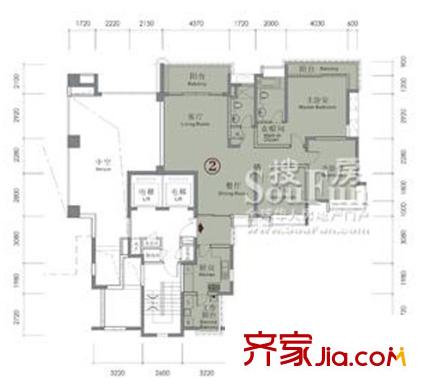 瑞安重慶天地戶型圖6號樓2F(2號房) 3室2廳2衛(wèi)1廚