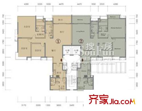 瑞安重慶天地戶型圖5號樓3-18F(1、2號房) 3室2廳2衛(wèi)1廚