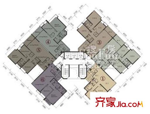 瑞安重慶天地戶型圖11號樓3-31F(1-6號房) 2室2廳2衛(wèi)1廚