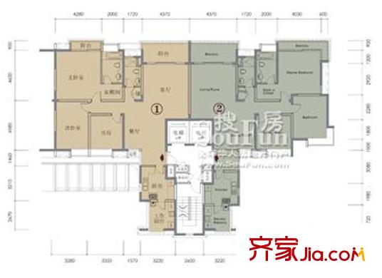 瑞安重慶天地戶型圖6號樓3-18F(1、2號房) 3室2廳2衛(wèi)1廚
