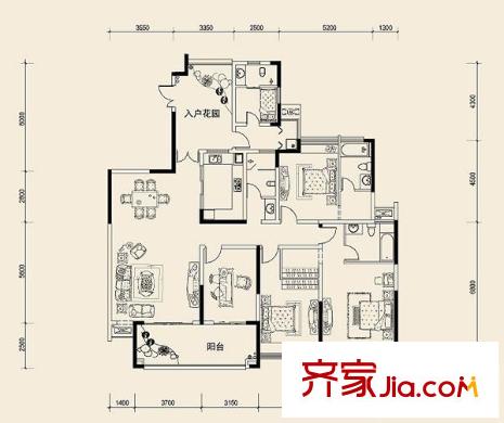 保利高爾夫豪園戶型圖H戶型 5室2廳4衛(wèi)1廚