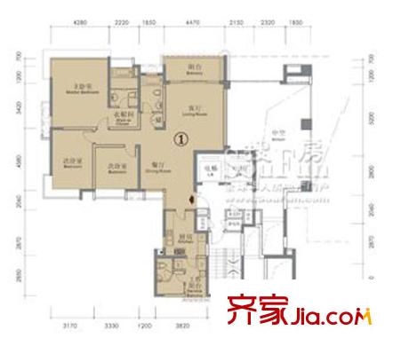 瑞安重慶天地戶型圖5號樓2F(1號房) 3室2廳2衛(wèi)1廚