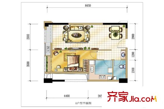 中航翡翠城一期高層27號(hào)樓標(biāo)準(zhǔn)層A戶型 1室1廳1衛(wèi)1廚