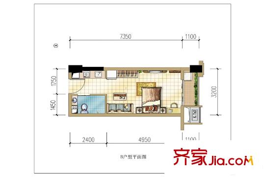 中航翡翠城一期高層27號(hào)樓標(biāo)準(zhǔn)層B戶型 1室1廳1衛(wèi)1廚
